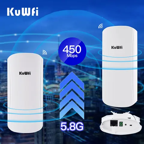 KuWFi 5.8G 450Mbps 야외 Wifi 리피터 CPE Wifi 라우터 장거리 익스텐더 AP 액세스 포인트 12dbi 안테나 무선 브리지