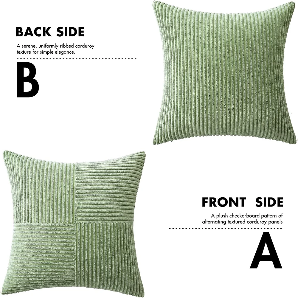 Green Textile Throw Pillow Covers 18x18 Inch for Living Room Couch Bed Sofa Soft Striped Corduroy Square Cushion Case 45x45 Cm