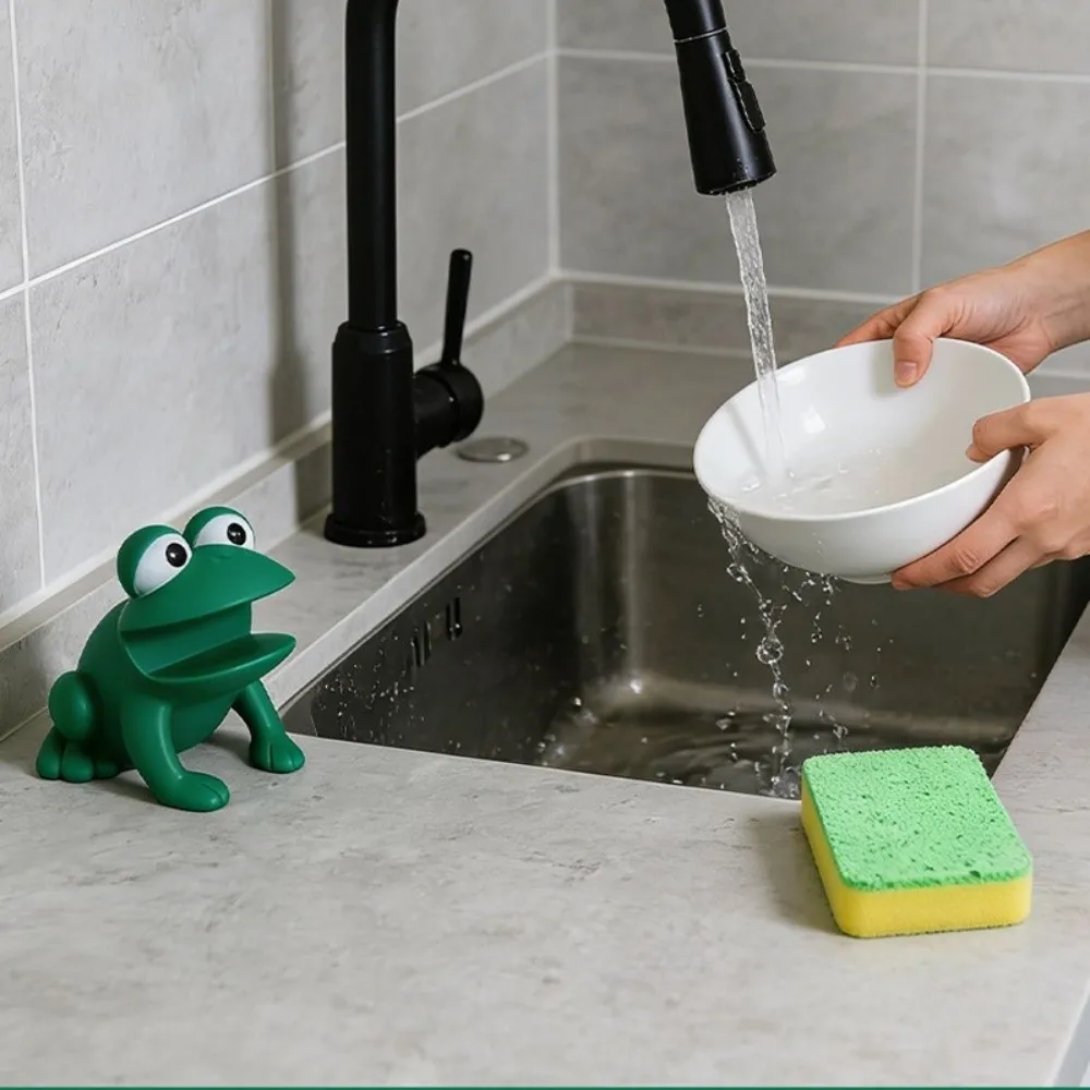 3D Printed Frog-Shaped Sponge Storage Rack Self-draining Big Mouth Frog Dish Cloth Drain Stand with Drain Hole Plastic view 5