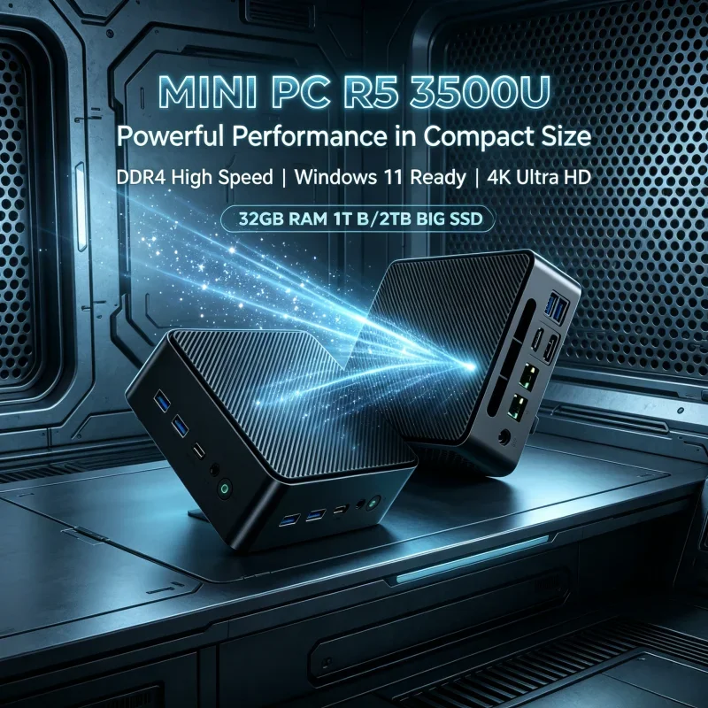 High-performance LENO Desk-friendly Mini Computer AMD R5 3500U 32GB DDR4 2TB M.2 SSD Win11 Dual 4K HDMI DP Office Mini PC