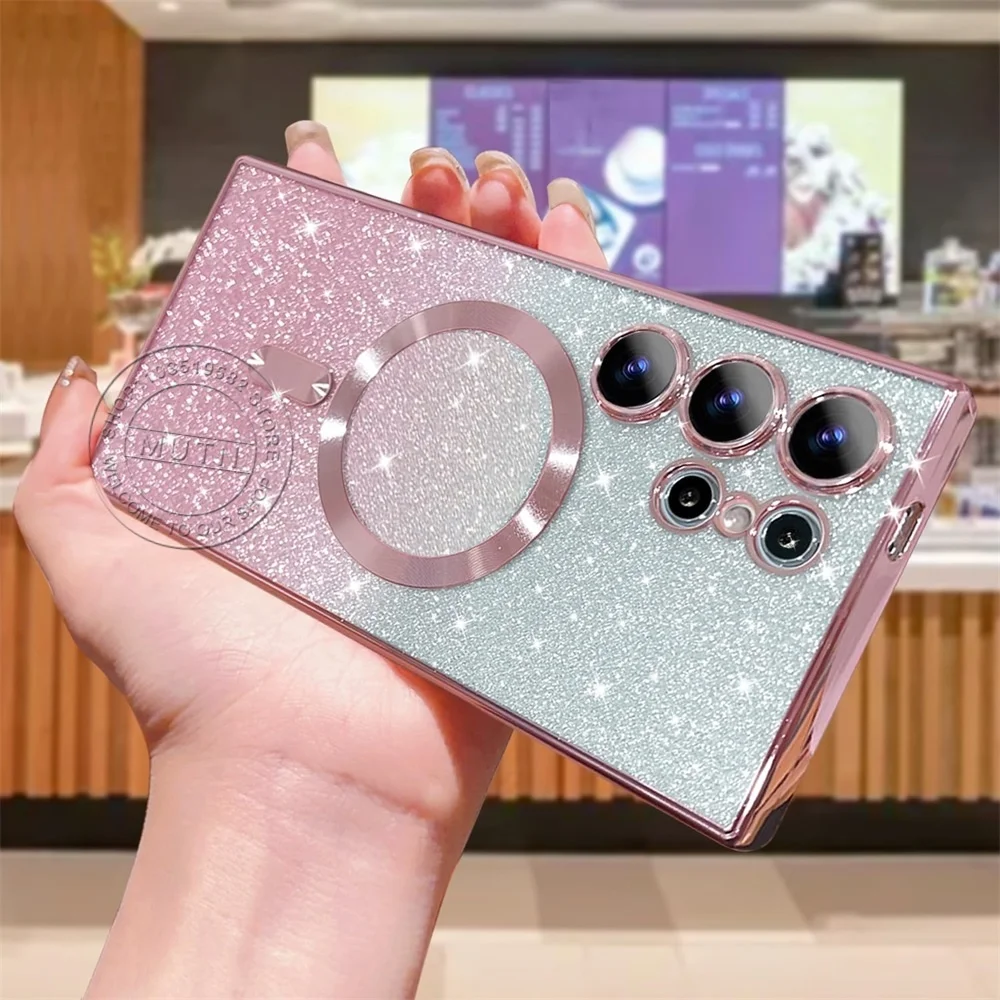 For Samsung Galaxy S24FE S23FE S21FE S20FE S20 S21 S22 S23 S24 S25 Plus Note20 Ultra FE Glitter Case Magsafe Soft Bling Cover - náhled 4