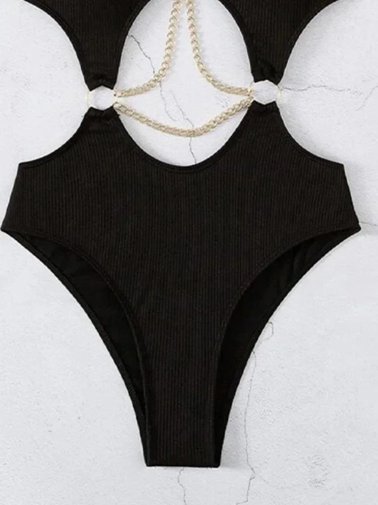 Sexy, solide, rückenfrei, aushöhlen, Bikini, Damen-Badeanzug, hohe Taille, Strand-Stil, Bikinis, 2025, neue Sommer-Bademode, einteiliger Badeanzug
