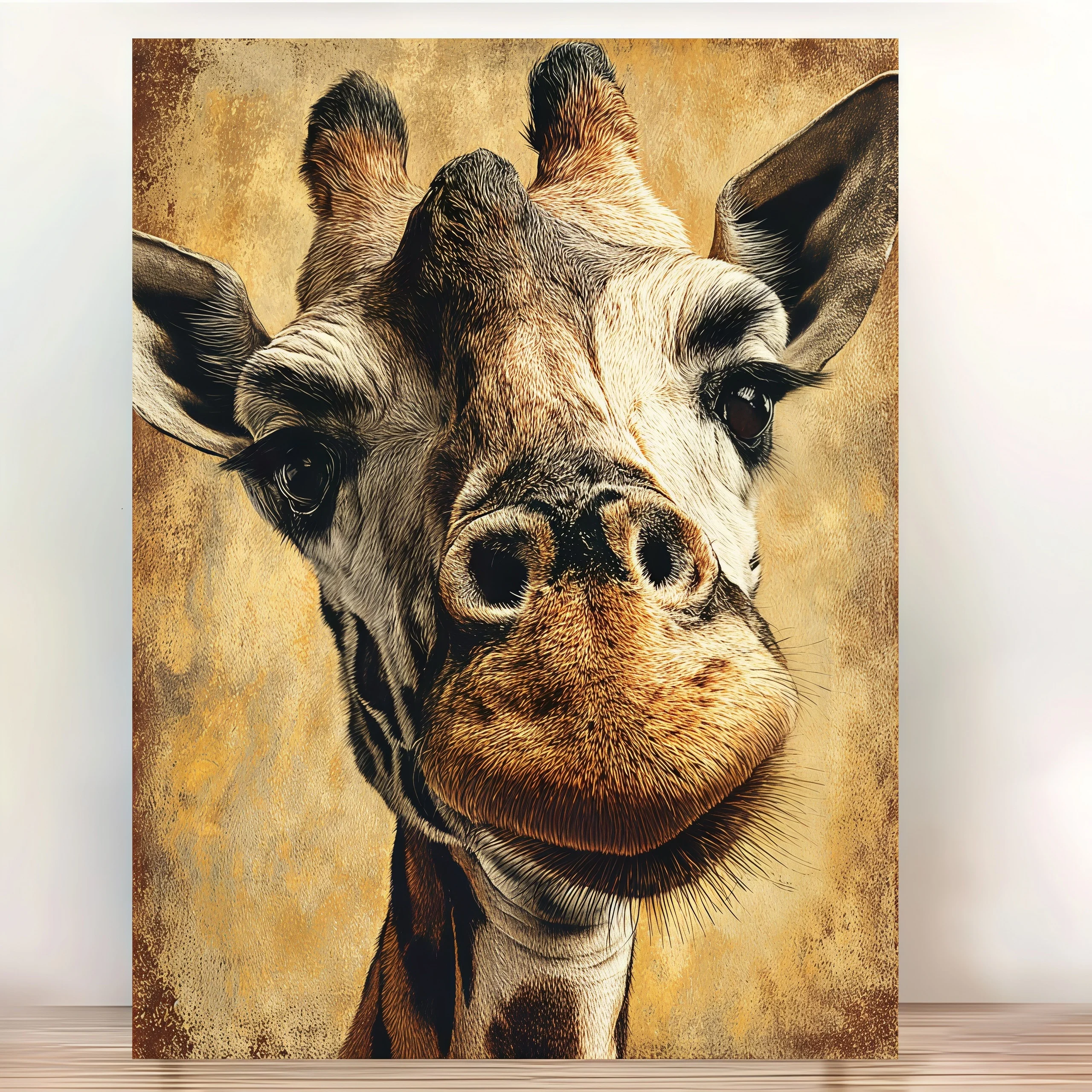 Framed Humorous Giraffe Head Canvas Wall Art