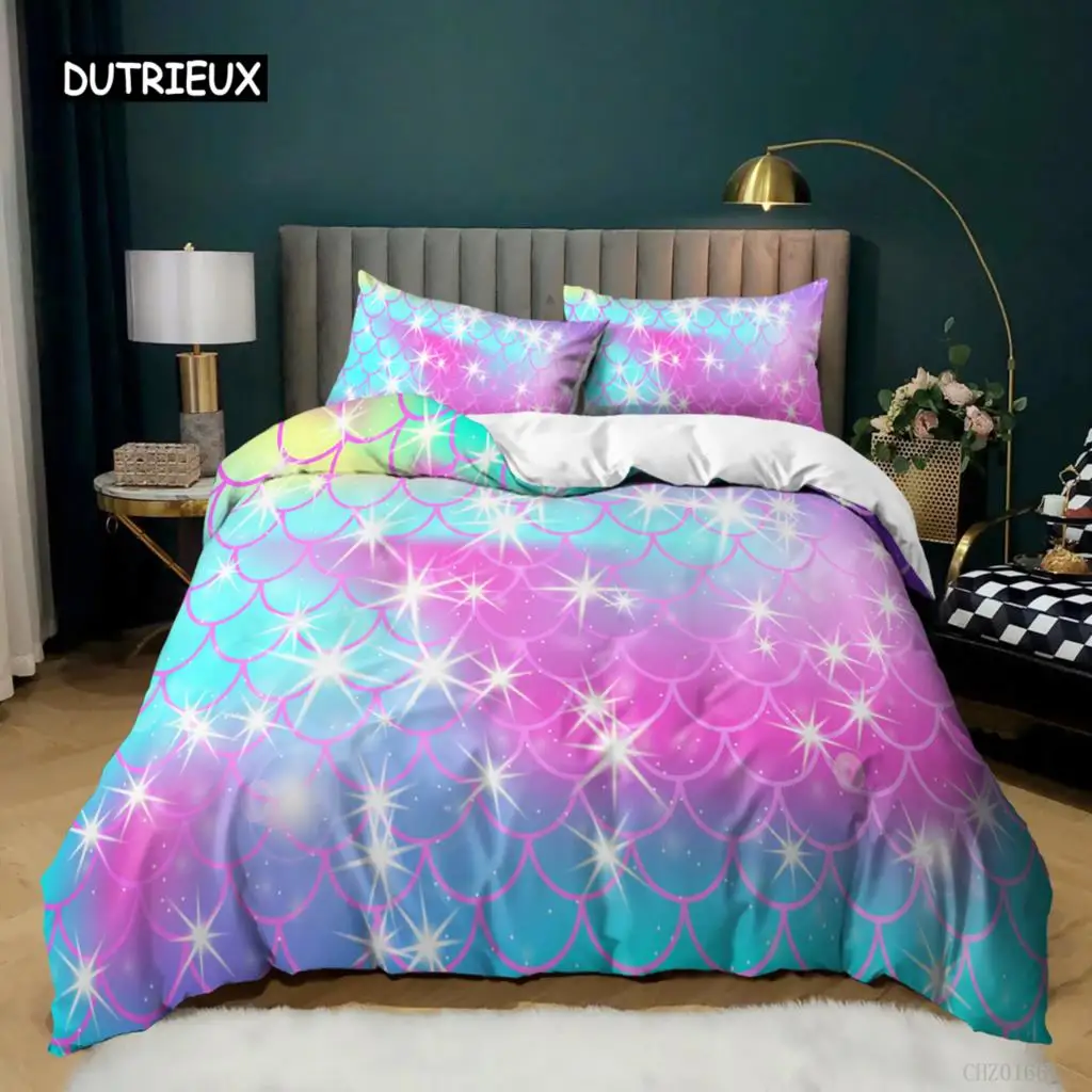 Rainbow Duvet Cover Set Queen King Size Sparkling Starry Sky Rainbow Bedding Set For Kids Teens Girls Microfiber Quilt Cover