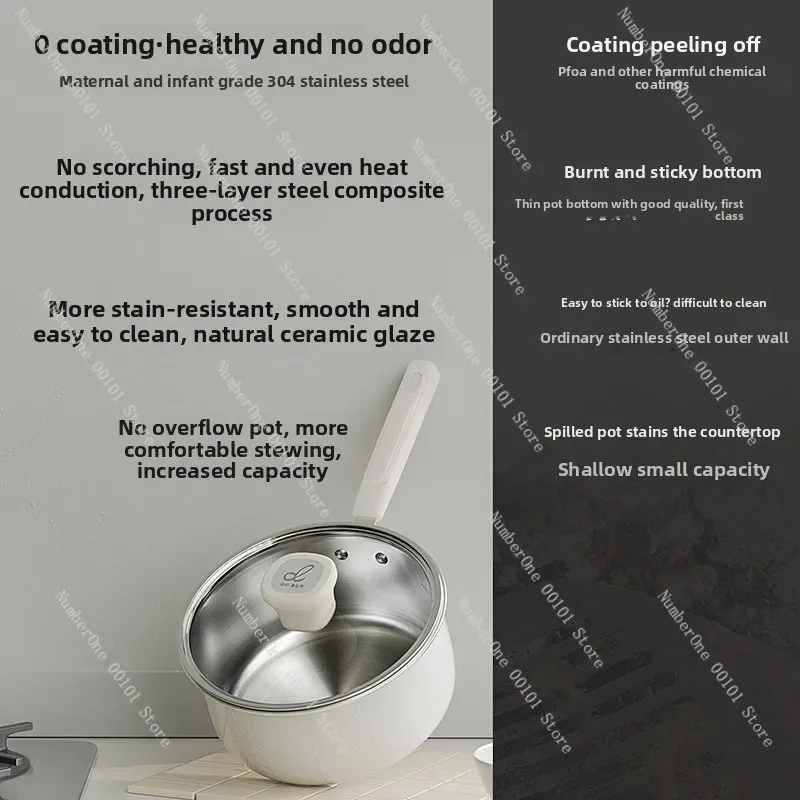 Food Grade Stainless Steel Pot Non Coating Ceramic Integrated Frying Soup Pot for Baby Food Single Serving