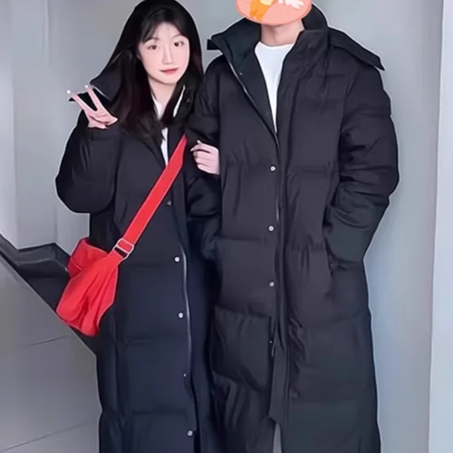 DownCotton 패딩 자켓 여성용 긴 스타일 무릎 위 2024 두꺼운 한국어 버전 학생 코튼 코트 슬림 피트 가을 시즌 