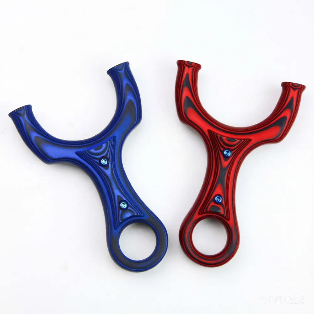 G10 Composite Y-Shaped Slingshot Finger Ring Wavy Texture Handle 2 Colors Red Blue Outdoor Target Practice