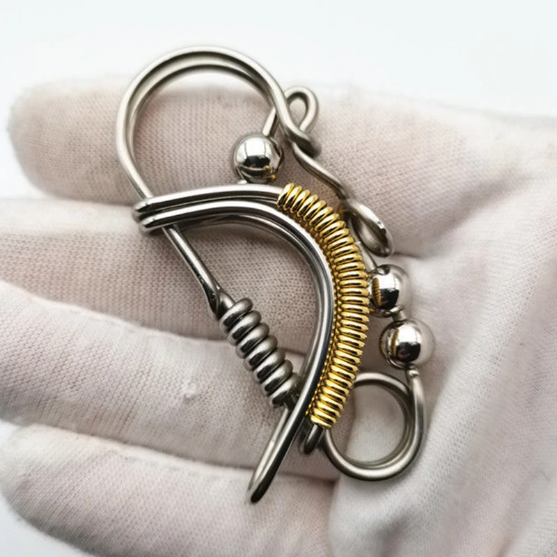 מלאכת יד נירוסטה מפתח טבעת תליית תליון מותניים אבזם צהוב מט חרוז תכשיט רכב Keyring גברים קטן מתנת קישוט