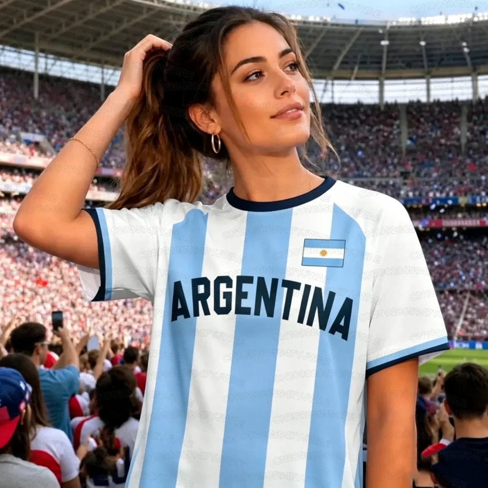 Summer Women's Men's Argentina Print V-Neck Short Sleeve T-Shirt Graphic Tee Jerseys Plus Size Sport T-Shirt Soccer Fans view 3