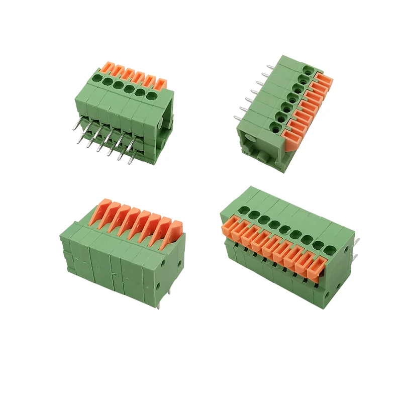 KF141R Pitch 2.54mm PCB Mount Spring Screwsless Right Angle Terminal Blocks Connector 2/3/4/5/6/7/8/9/10Pin 150V 2A for 26-20AWG