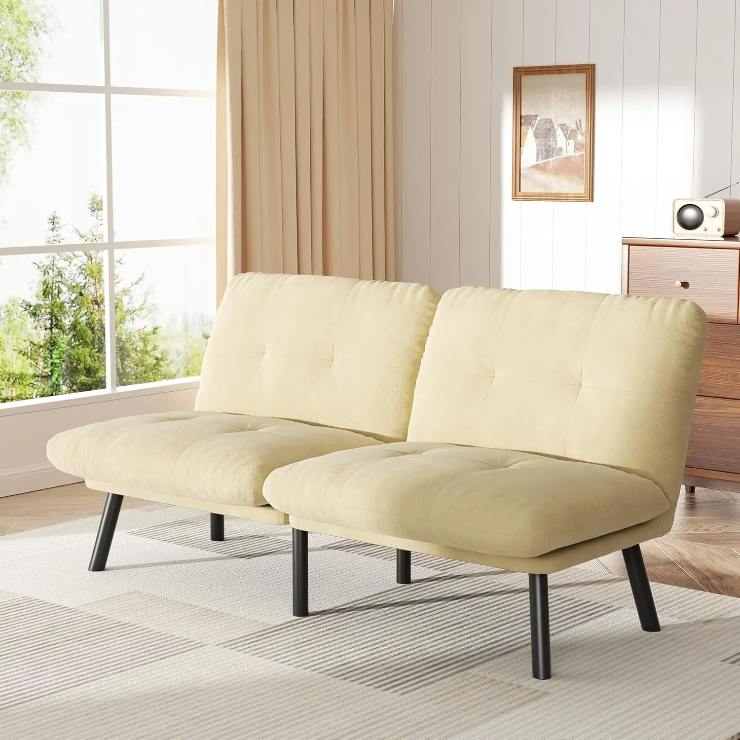 Canapé-lit futon avec dossier réglable, canapé-lit en velours (Beige)