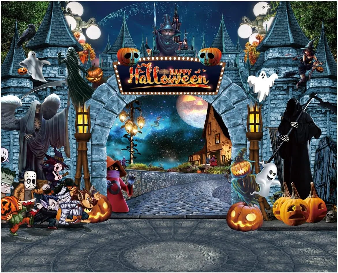 Halloween Backdrops Terror Magic Castle Backdrop Photography Night Death Devil Fabric Backdrop Halloween Happy Party Banner