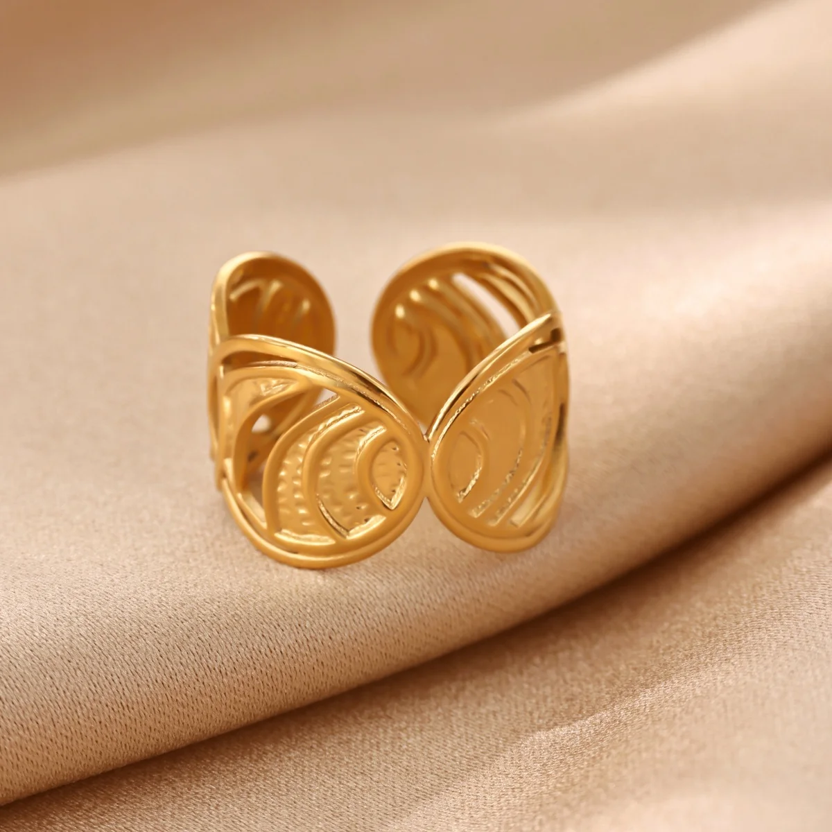 Vintage Hohle Doppel-Schmetterlingsflügel-Ringe für Damen, goldfarben, Edelstahl, verstellbarer Ring, Party, ästhetischer Schmuck, Geschenk