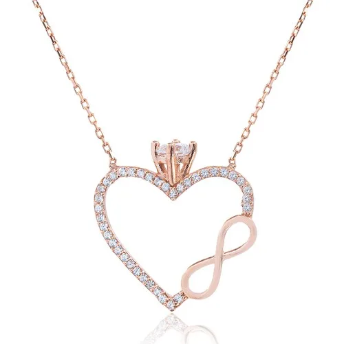 

Women's 925 Sterling Silver Necklace tektaşlı Heart and Infinity Motif