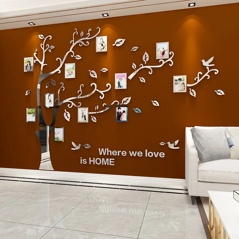 Wall Stickers Tree Photo Frame 3D Acrylic Mirror Wall Decals For Sofa TV Background Wall Decor DIY Family Photo Frame Stickers