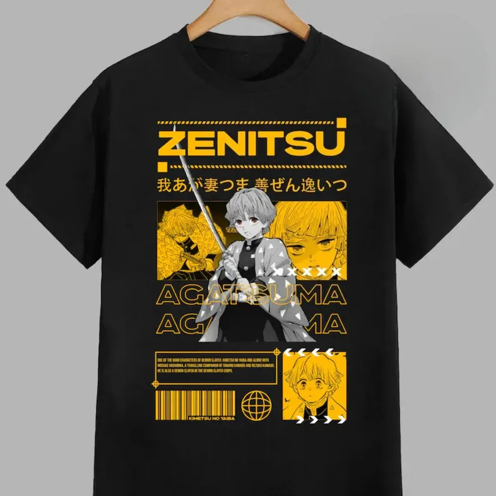 Demon Slayer Zenitsu Agatsuma Pure Cotton T-shirt 2026 Summer Anime Printed American Loose Casual Parent Child Short Sleeve Top