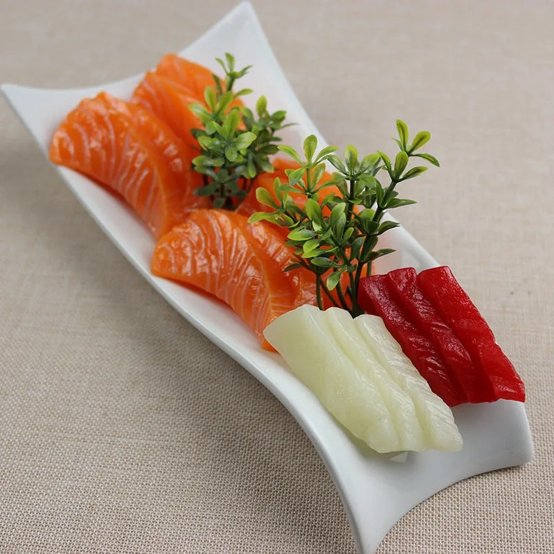PVC Simulation Salmon Strip Model Fake Sashimi Food Ornament Artificial Raw Fish Slice Japanese Cuisine Display Photography Prop