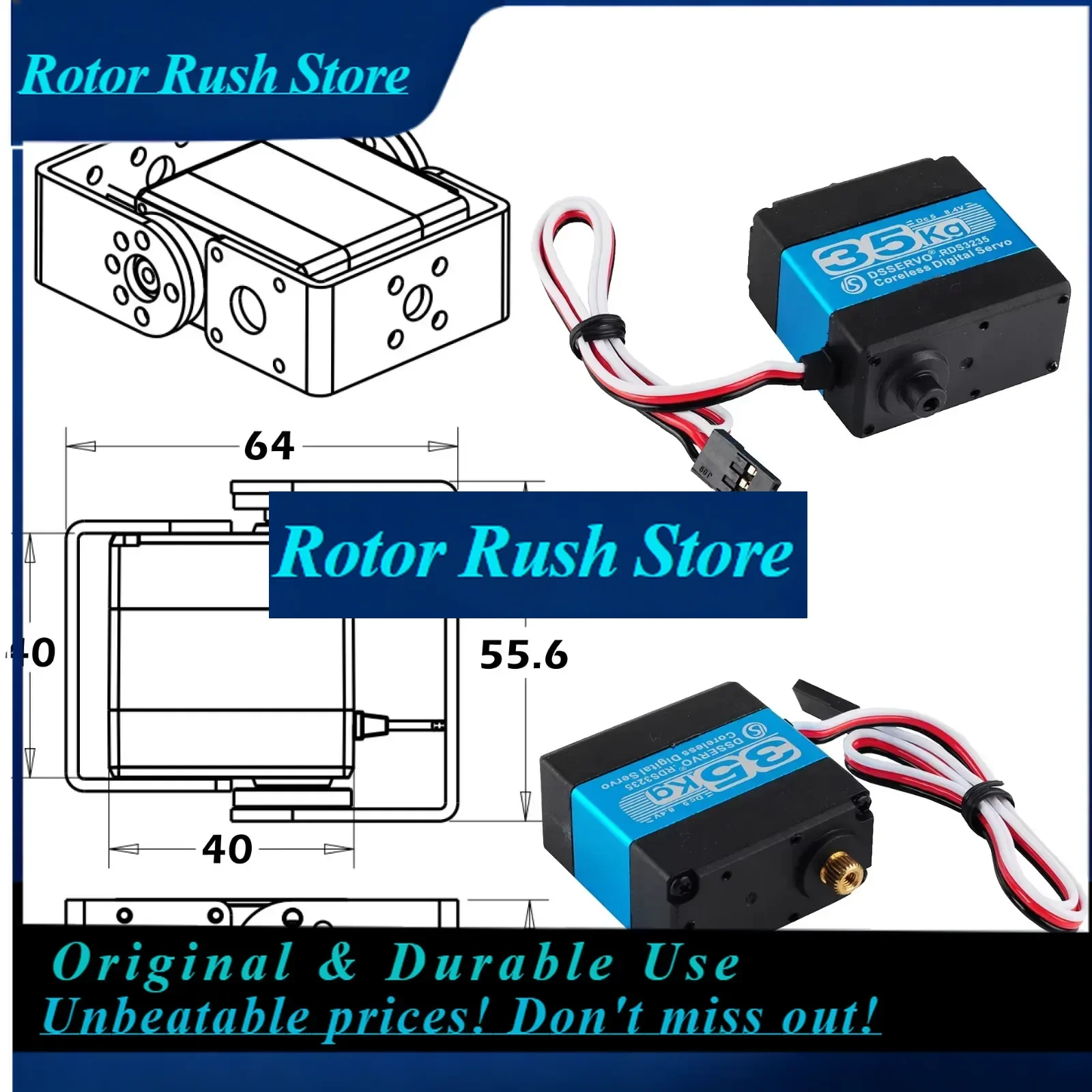 RoRuSDS  RDS3235 Digital Coreless Motor Robot  35KG High Torque Metal Gear With U-Shaped Bracket Arm Plate 180°/270°