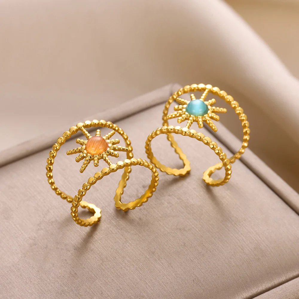 خاتم من الفولاذ المقاوم للصدأ من الحجر الطبيعي للنساء ، خواتم مفتوحة أنيقة ، حفل زفاف ، إكسسوارات مجوهرات ، هدايا لأعياد الميلاد #1