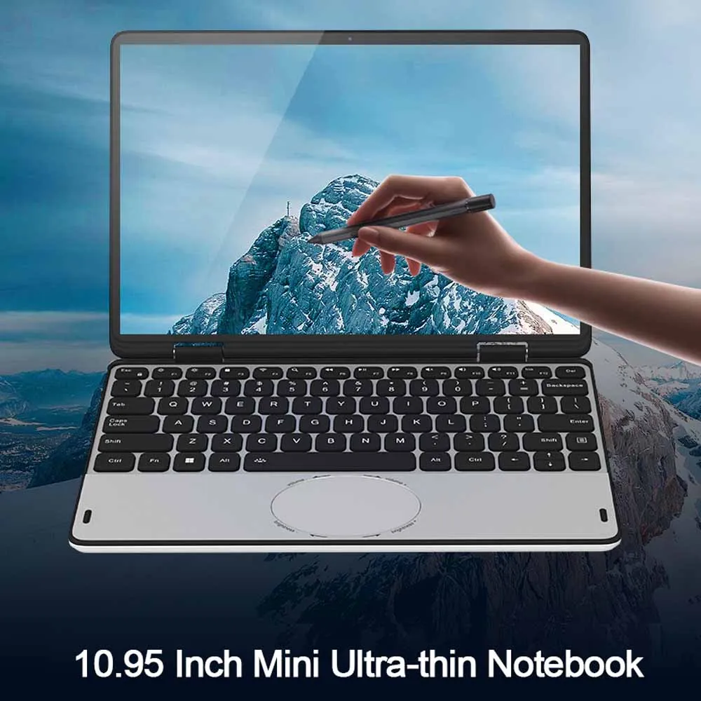 CRELANDER Mini Laptop 10,95 "ekran dotykowy Intel N100 CPU Windows 11 512 GB M2 SSD 2 w 1 Notebook Pocket PC Tablet Yoga Laptopy