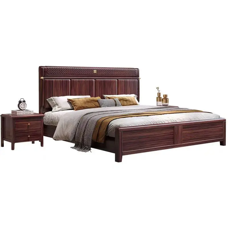 

All solid wood bed Ebony new Chinese light luxury high-end furniture 1.8 meters double wedding bed