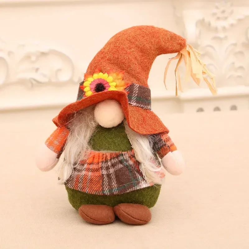 Fall Gnome Figurines Pumpkin Sunflower Swedish Elf Dwarf Plush Ornaments for Christmas Autumn Halloween Thanksgiving Decoration