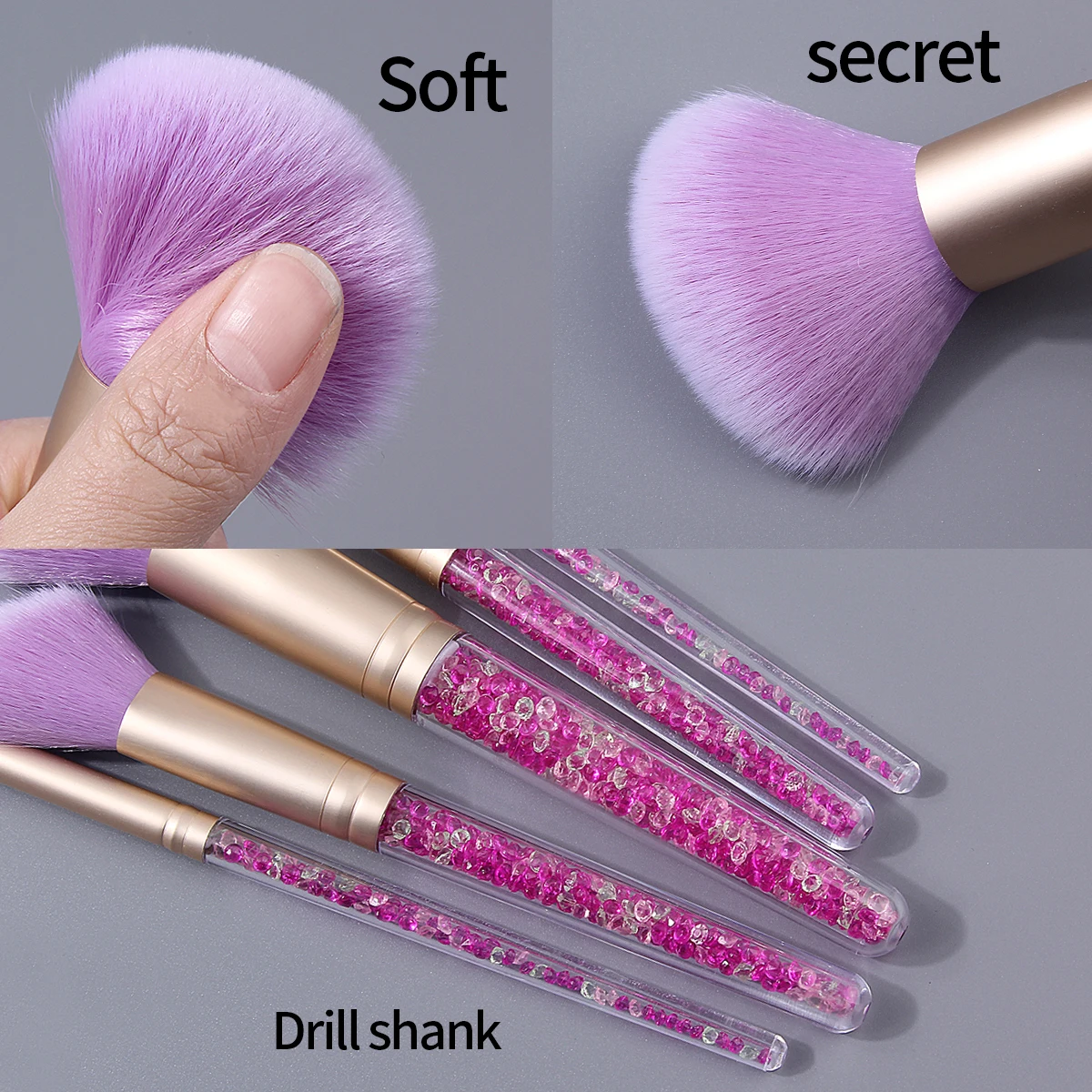 5PCS ダイヤモンドハンドルパウダーブラシ、ブラッシュブラシ、コンシーラーブラシ、アイシャドウブラシ、多目的メイクブラシセット、美容ツール