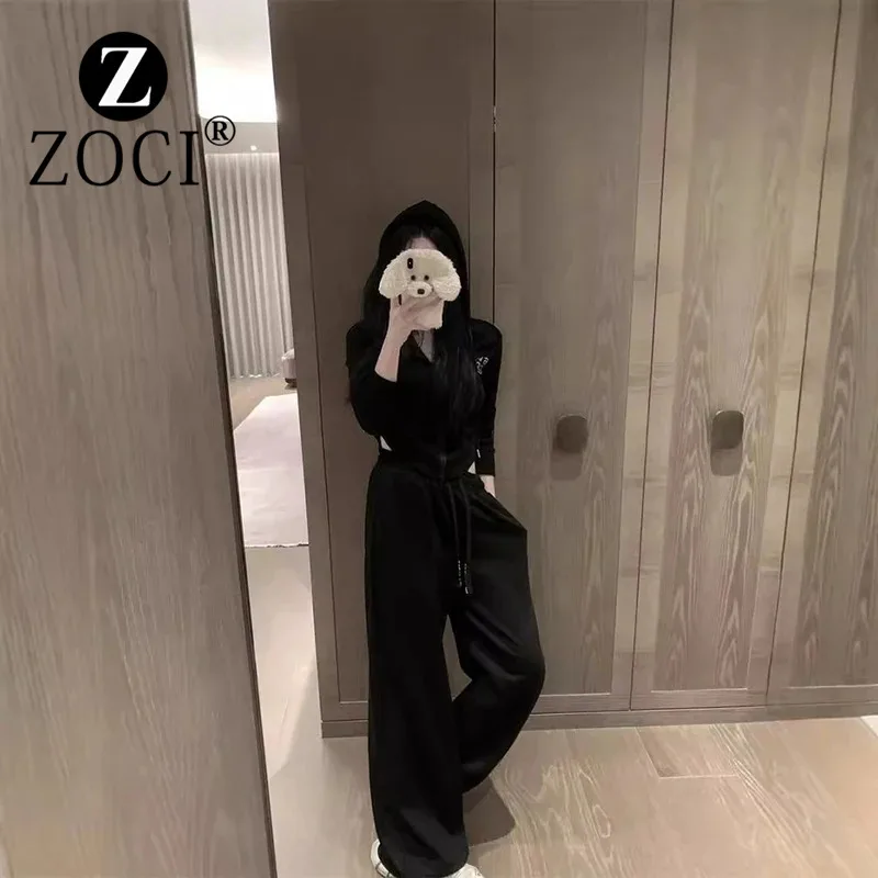 

[ZOCI] Толстовка с буквенным принтом Hot Diamond, талия, толстовка с длинными рукавами, осенние повседневные широкие брюки, комплект из двух предметов, брюки