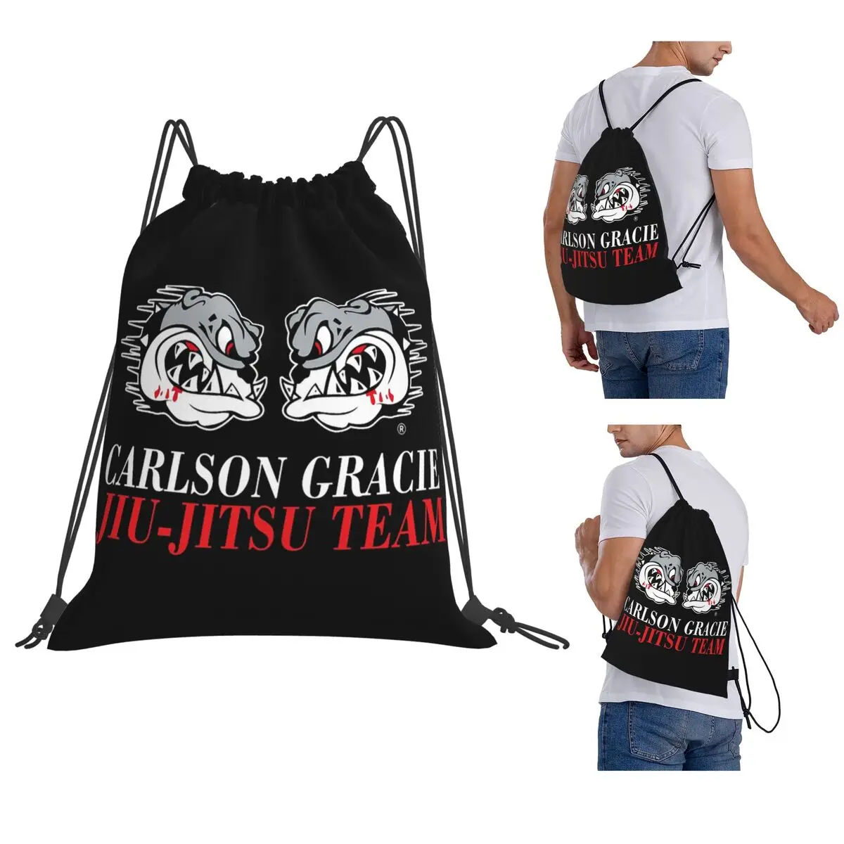 Carlson Gracie Jiu-Jitsu Team Logo Backpacks Portable Drawstring Bundle Pocket Sports Bag Book Bags for Travel School