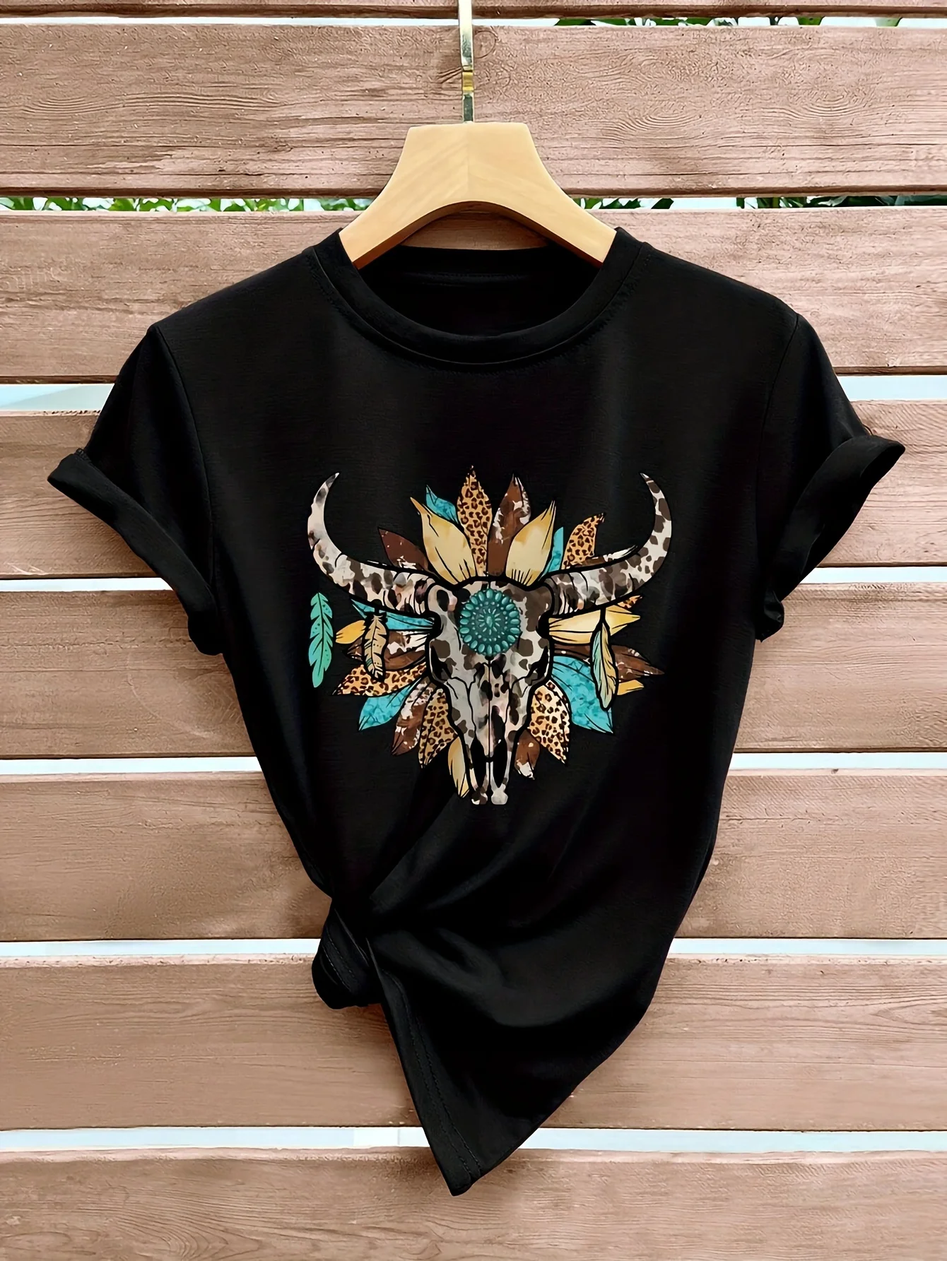 Cow Head Print Short Sleeve Crew Neck Casual for Summer Spring Women's Clothing Harajuku Sleeve Casual Aesthetic Clothes