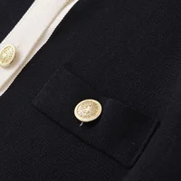 Autumn Women's Wear Gold breasted Long Sleeve Black and White Round Neck Knitted Cardigan Sweater Coat 1822/106 - Image 6