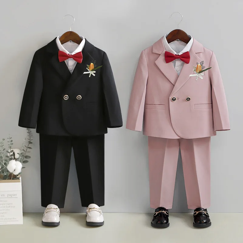 

Baby Boy British Performance First Birthday Banquet Wedding Suit Set Kids Blazer Jacket Pants Flower Clothes Kids Formal Costume