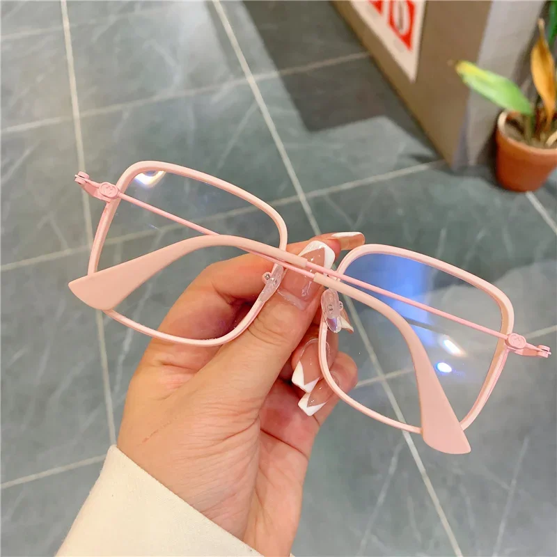 Lunettes de lumière bleue pour hommes et femmes, lunettes de vision à la mode, vin rose, cadre carré noir