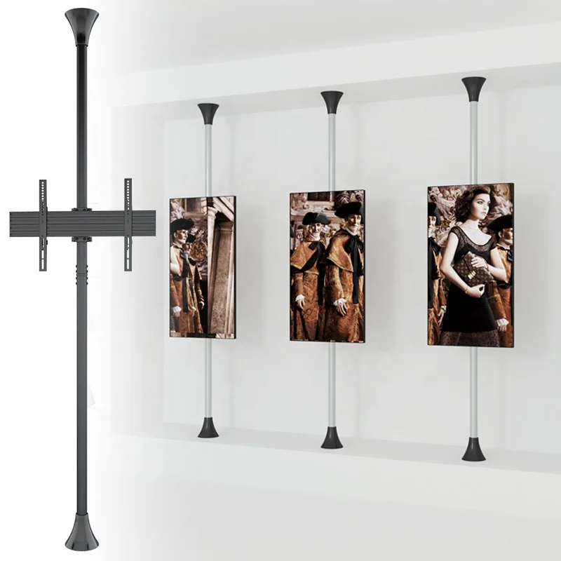 Shopping Mall Use TV Stand TV Mount Pole Floor to Ceiling TV Mount for Landscape or Portrait Screen