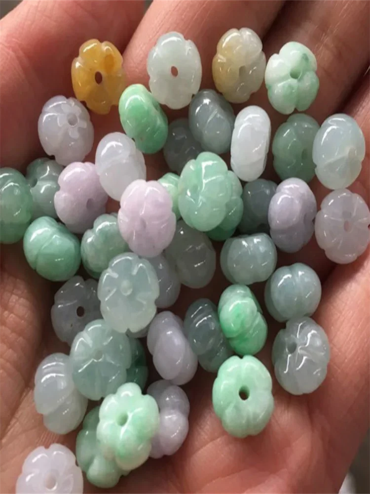 10PC Jade Emerald tri-colored dynia akcesoria do koralików DIY bransoletka kolczyki biżuteria moda naturalne ręcznie rzeźbione szczęście Amulet — zdjęcie 2