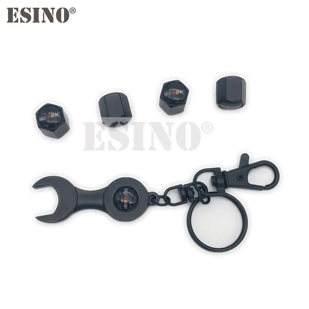4 x Car Stainless Steel Zinc Alloy Wheel Tire Valve Stems Caps With Mini Wrench Key Chain for Mitsubishi Ralliart Ralli Art