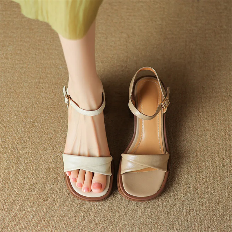 New Summer Sandals Fashion Versatile Light Luxury Sandals Square Toe Chunky High Heels Sandals for Women Handmade Women Sandals