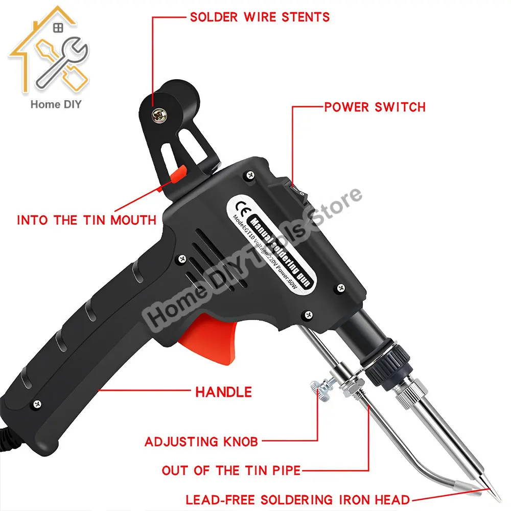 Imagem -06 - Ferro de Solda Soldagem Automática Enviar Tin Gun Desoldering Bomba para Reparação Placa de Circuito Faça Você Mesmo Ferramenta de Solda ue Eua 60w