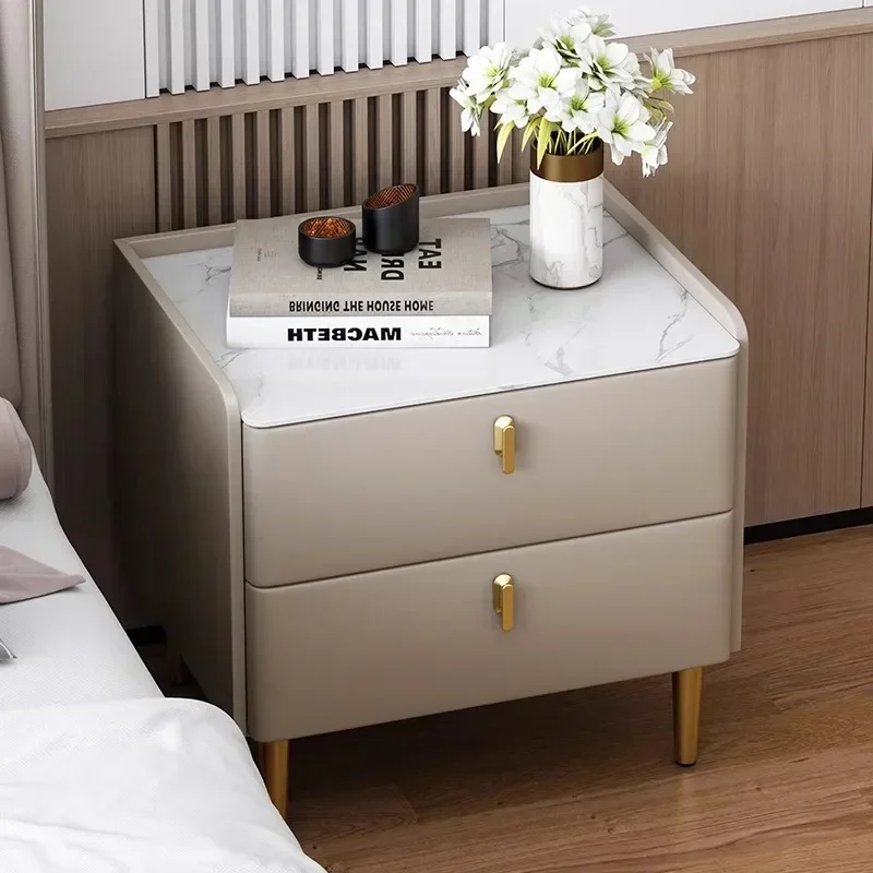 Solid Wood Italian Bedside Table Light Luxury Rock Slab Locker Modern Simple Three-pump Storage Cabinet Bedroom Bedside Cabinet