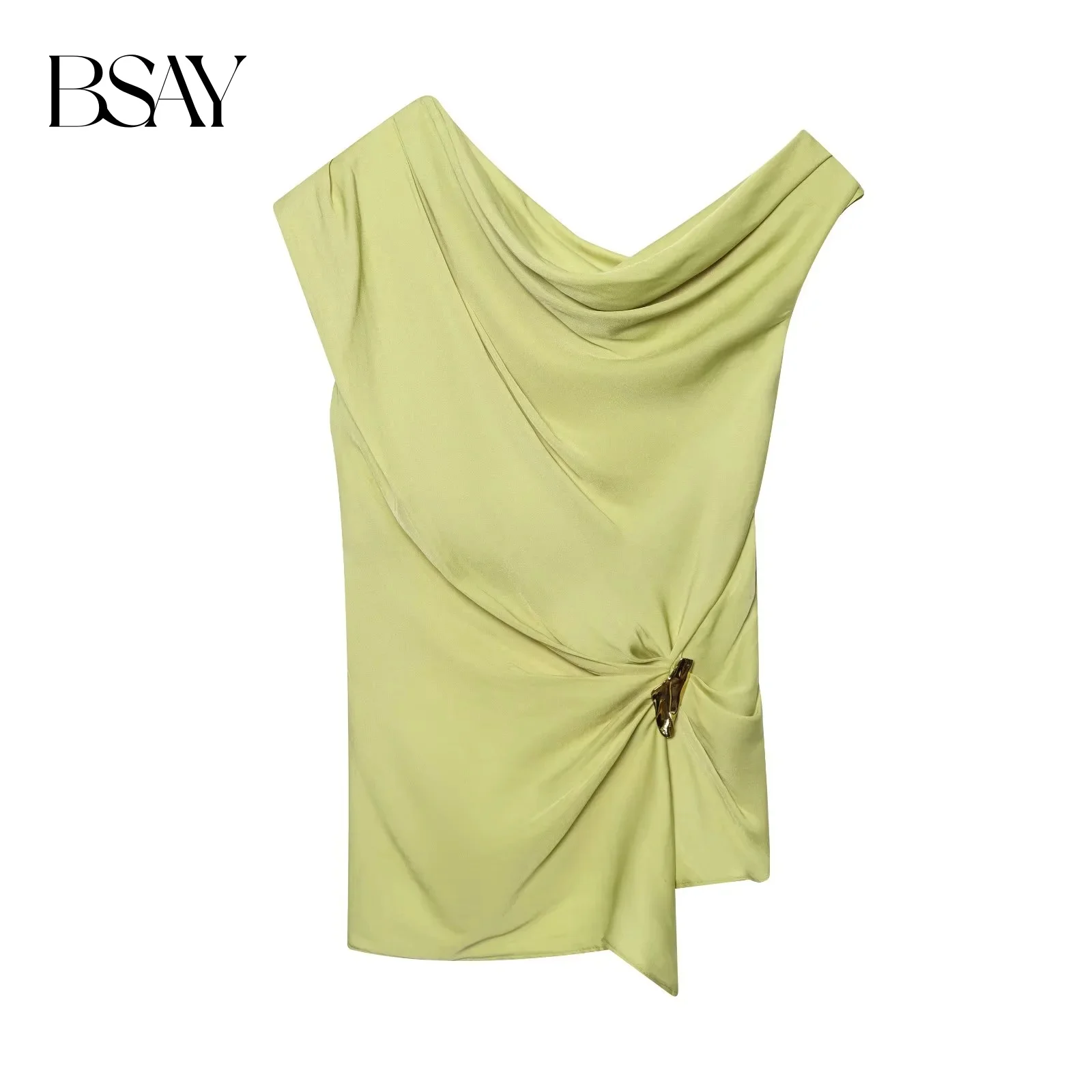 

BSAY Satin Texture Top for Women Fashion Summer New Asymmetric Knot Blouse Street Clothing Vest Tank Chic Ladies Tops Mujer