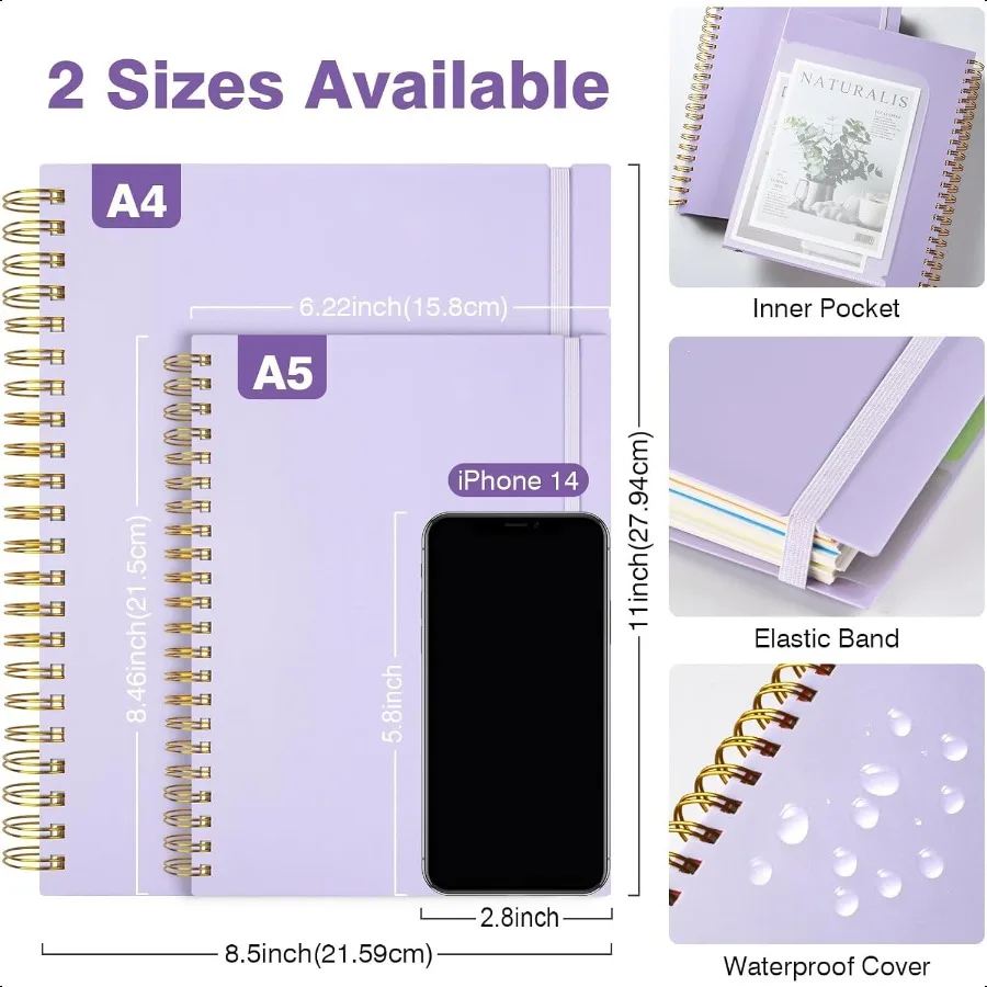 Quaderno a spirale 8,5" x 11" Quaderni a 5 soggetti College a righe con divisori rimovibili 300 pagine 100GSM Spessore spirale Scrittura Jour