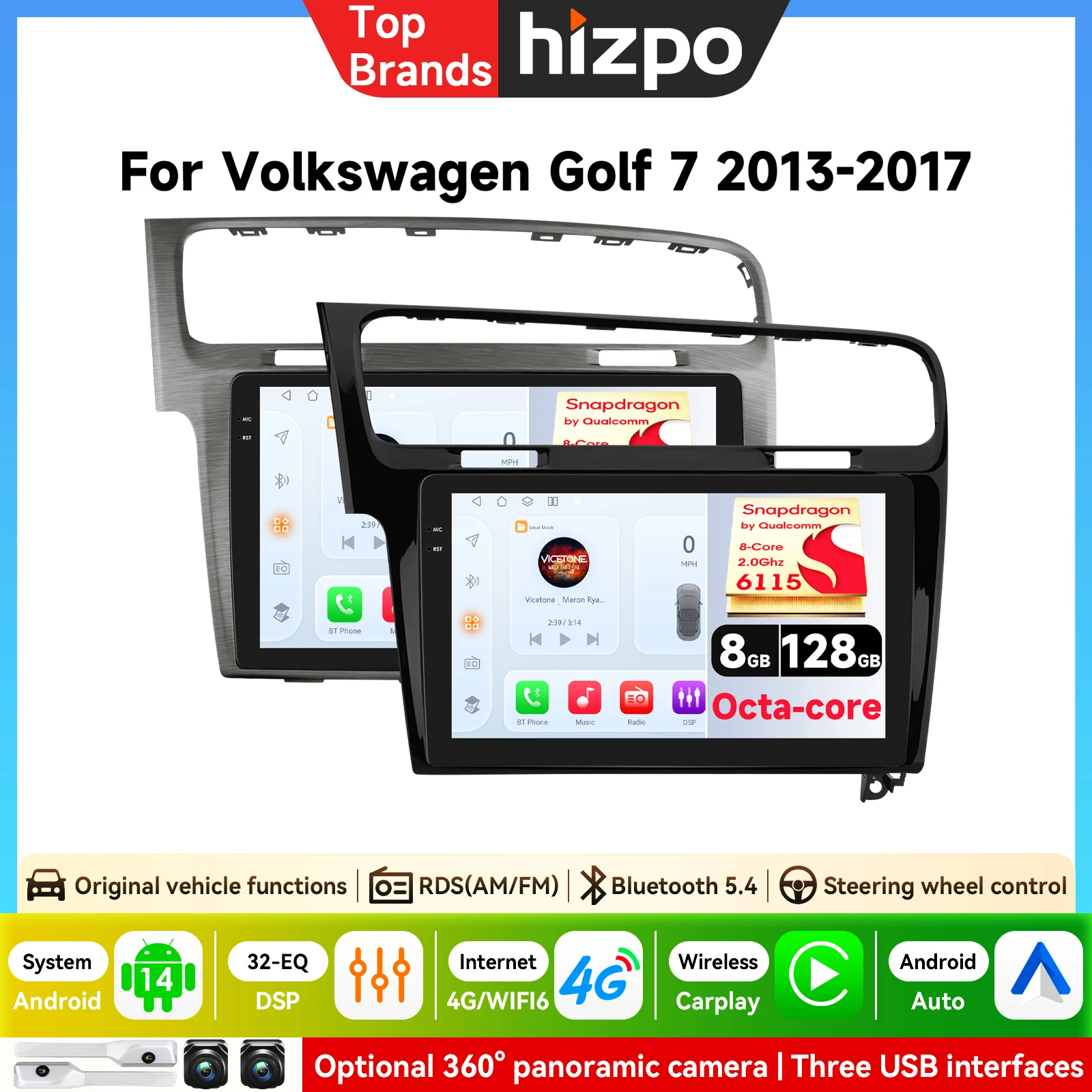 Image of 6115 Autoradio für Volkswagen VW Golf 7 MK7 GTI 2012-2020 Kabelloses Carplay Android Auto Multimedia GPS 2 Din Autoradio Haupteinheit