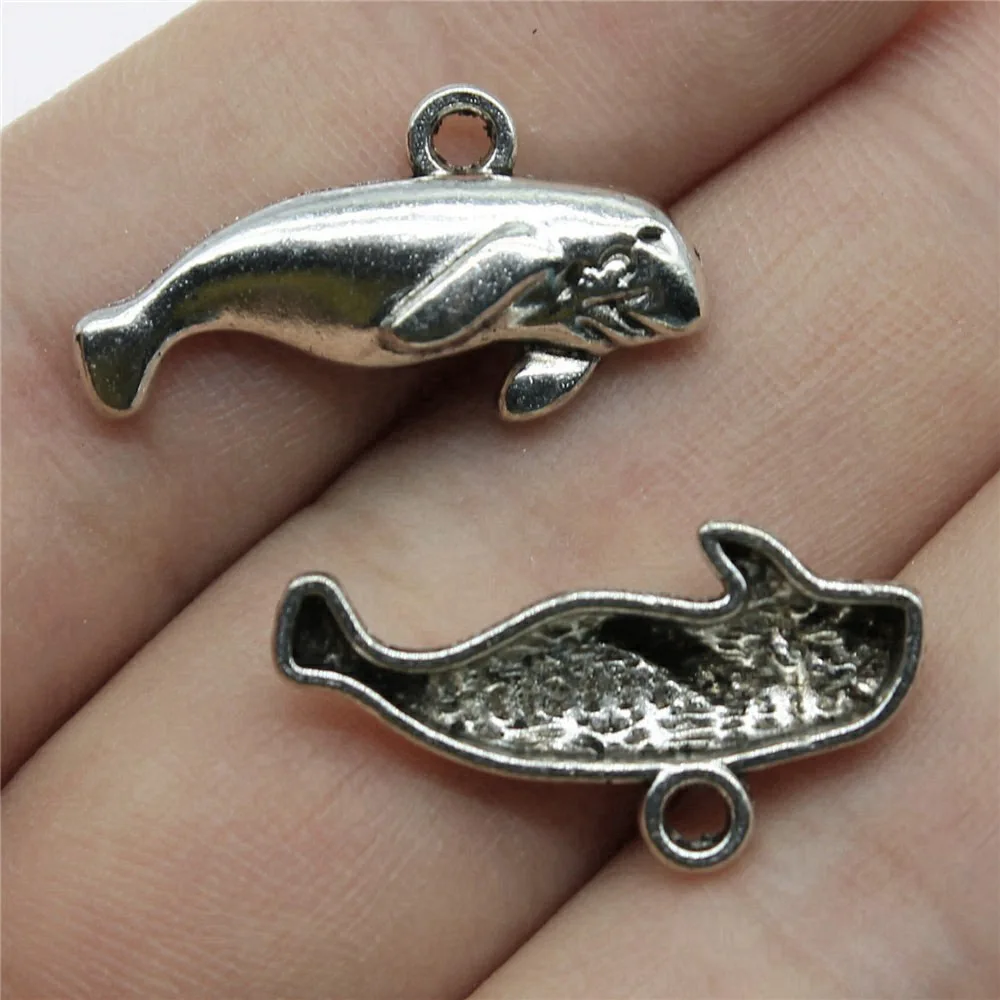 10pcs/lot 24x13mm Manatee Charms For Jewelry Making Antique Silver Color 0.94x0.51inch