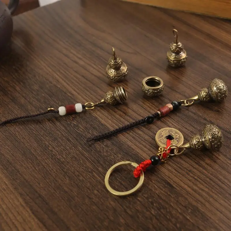 Messing-Anhänger mit chinesischem Glückslotus für Schlüsselanhänger, handgefertigtes geflochtenes Seil, Glücksbringer für Männer, Auto-Schlüsselanhänger, Lanyard, Schlüsselringe – Detail 4