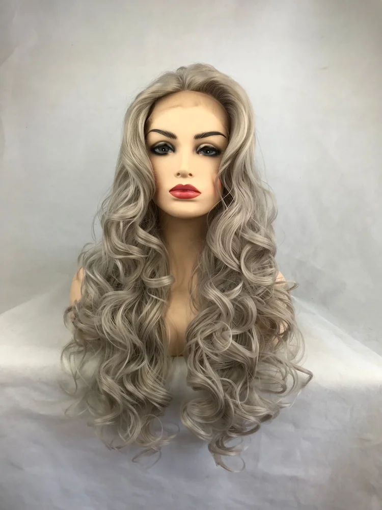 

Human Hair Blend Lace Front Wig Synthetic Long Blonde Wavy Hair Sexy Wigs