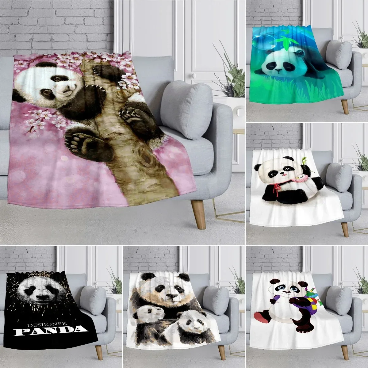 

Cute Kawaii Panda Baby Printed Modern Blanket Flannel Soft Plush Sofa Bed Throwing Cartoon Blankets for Bed Gift King Queen Size