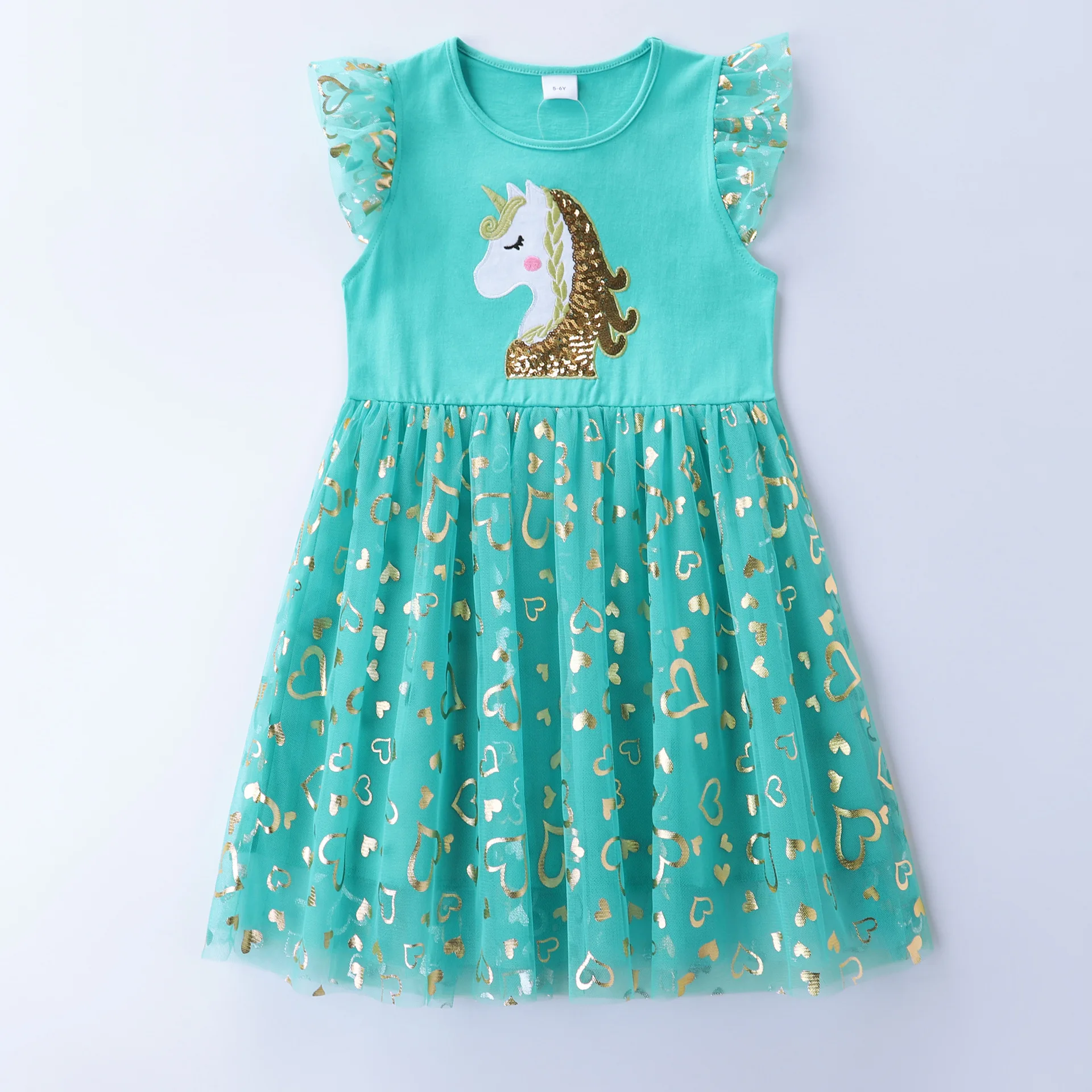 Einhorn kleid für Mädchen: neues ärmelloses besticktes Party kleid für Kinder im Frühjahr/Sommer sh1696 – Detail 9