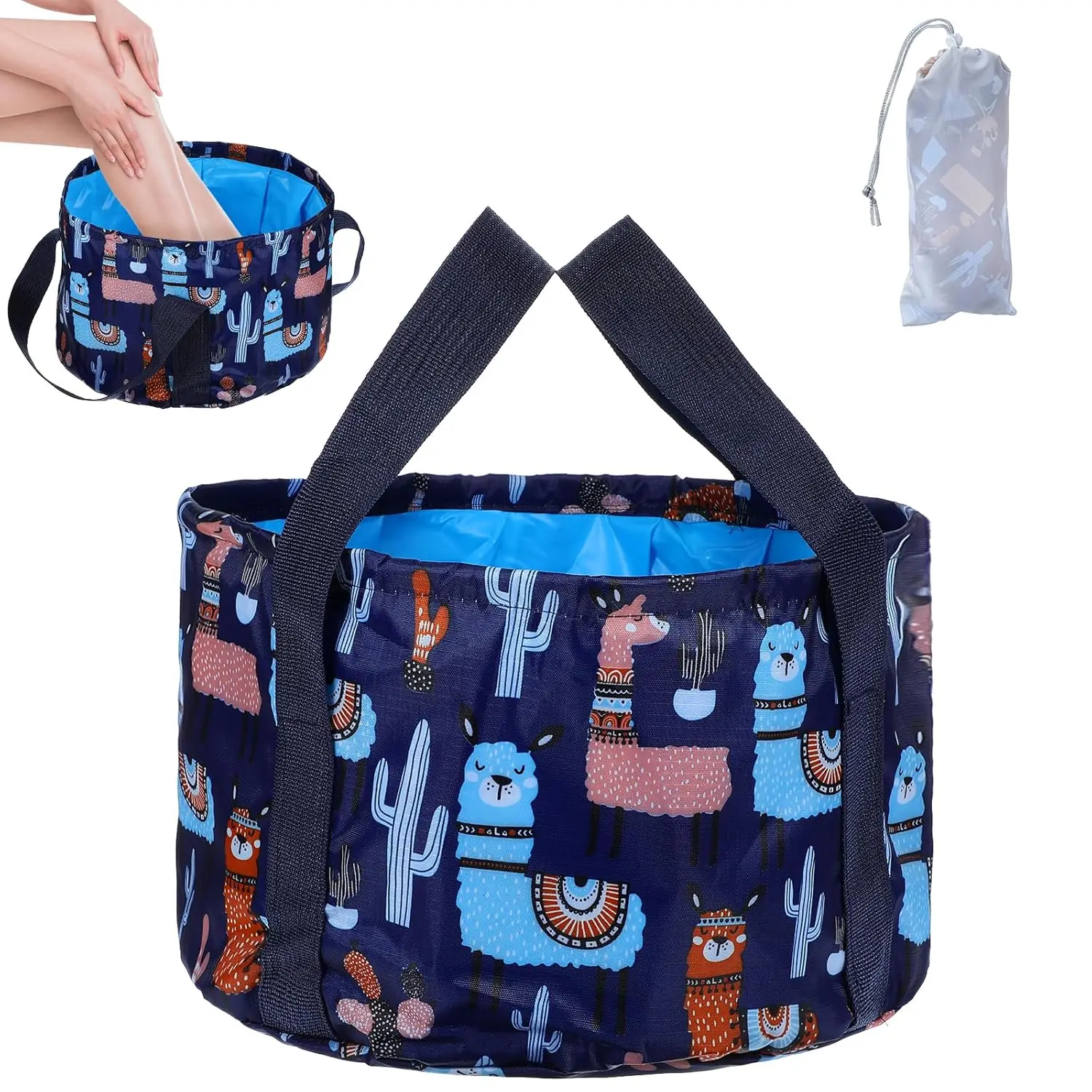 

Collapsible Foot Soaking Tub, Portable Multi-Function Basin for Travel Camping with Handle (Navy Blue)