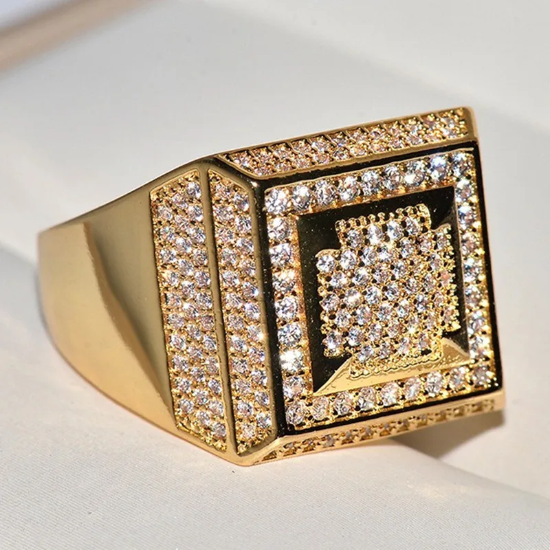 

Full Sparkling Diamonds Rings for Men 18K Gold Filled Sterling Silver 925 Trendy Cool Hiphop Finger Bands Daily Wear Jewelry