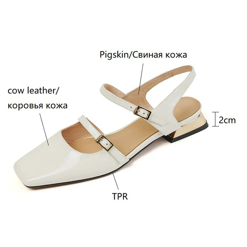 NEW Summer Women Sandals Square Toe Low Heel Shoes Patent Leather Shoes for Woemn Cover Toe Slingback Shoes Designer Sandals